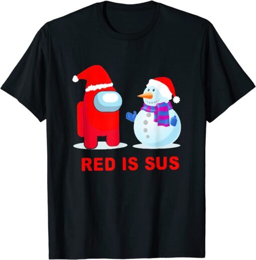 Among Red Is Sus Christmas With Us Xmas Santa Hat Tee Shirt