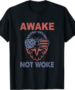 Awake Not Woke Free Speech Anti Conservative Eagle USA Flag Tee Shirt