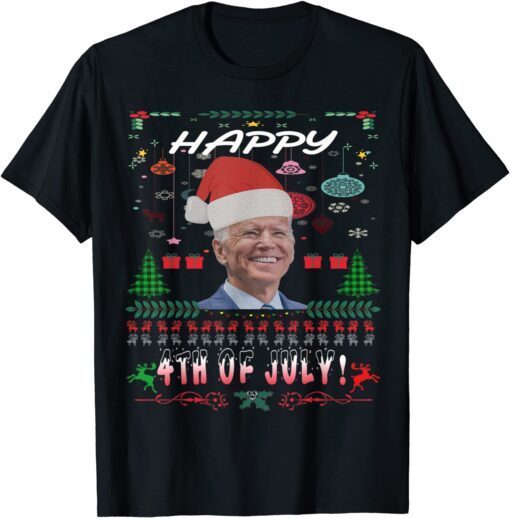 Biden Santa Claus Happy 4th Of July Ugly Christmas Tee Shirt