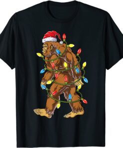 Bigfoot Santa Christmas Tree Lights Xmas Sasquatch Tee Shirt