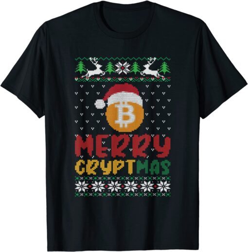 Bitcoin Blockchain Santa Hat Christmas Ugly Sweater Tee Shirt