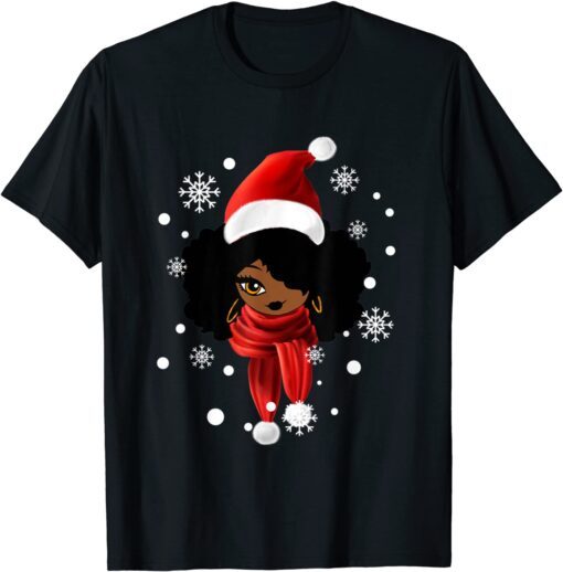 Black African American Santa Apparel Christmas Melanin Women Tee Shirt