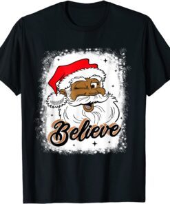 Black Believe Santa Claus African American Santa Bleached Tee Shirt