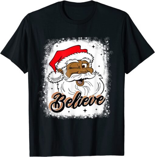 Black Believe Santa Claus African American Santa Bleached Tee Shirt