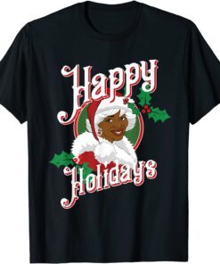 Black Happy Holidays African American Santa Mrs Claus Tee Shirt