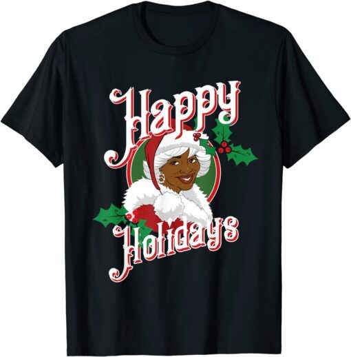 Black Happy Holidays African American Santa Mrs Claus Tee Shirt