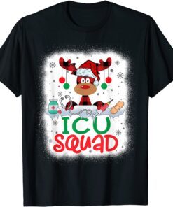 Bleached Reindeer Plaid Santa Hat ICU Squad Nurse Christmas Tee Shirt