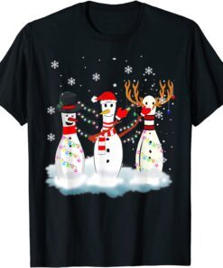 Bowling Christmas Pajama Lights Reindeer Santa Tee Shirt