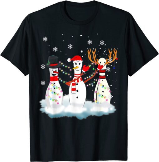 Bowling Christmas Pajama Lights Reindeer Santa Tee Shirt