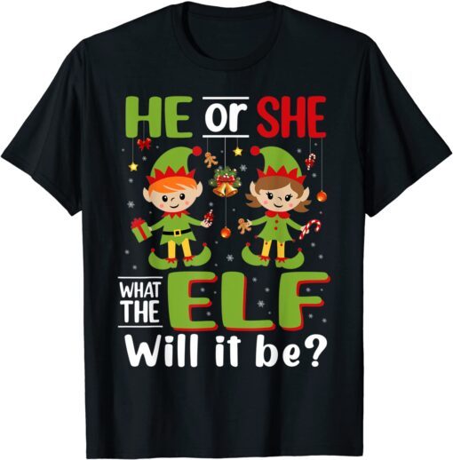 Boy Girl Elf Baby Shower Funny Christmas Gender Reveal Party Tee Shirt