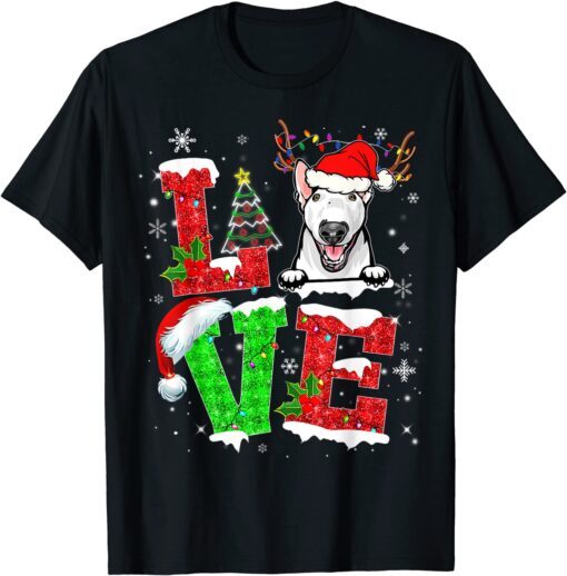 Bull Terrier Dog Tree Christmas Lights Xmas Pajama Shirt