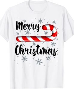 Candy Cane Merry Christmas Red and White Candy Snowflakes Tee Shirt