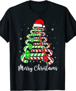 Candy Cane Santa Hat Xmas Tree Merry Christmas Y'all Tee Shirt