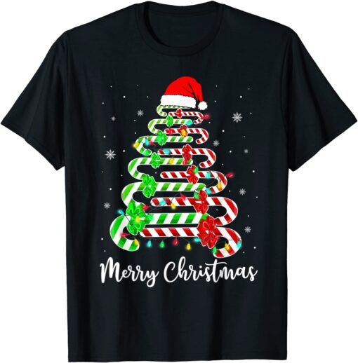 Candy Cane Santa Hat Xmas Tree Merry Christmas Y'all Tee Shirt