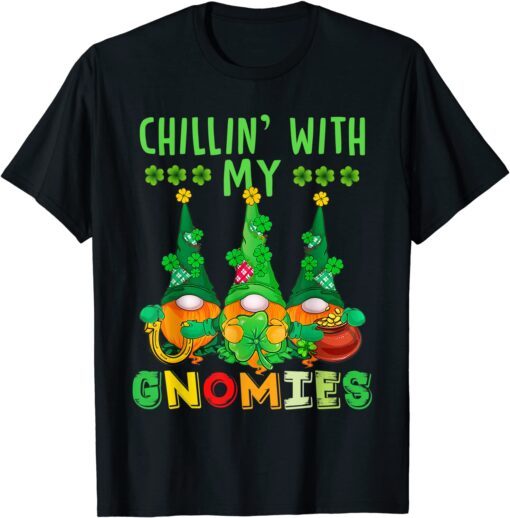 Chillin With My Gnomies Green Plaid Gnomes St Patricks Day Tee Shirt