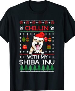 Chillin With My Shiba Inu Santa Ugly Christmas Tee Shirt