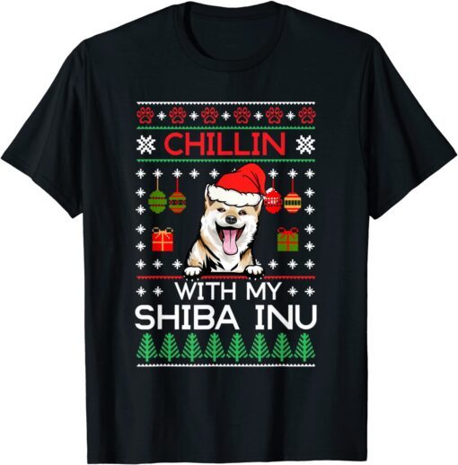 Chillin With My Shiba Inu Santa Ugly Christmas Tee Shirt