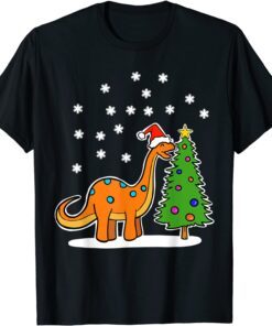 Christmas Brachiosaurus Dinosaur eating a Christmas Tree Tee Shirt