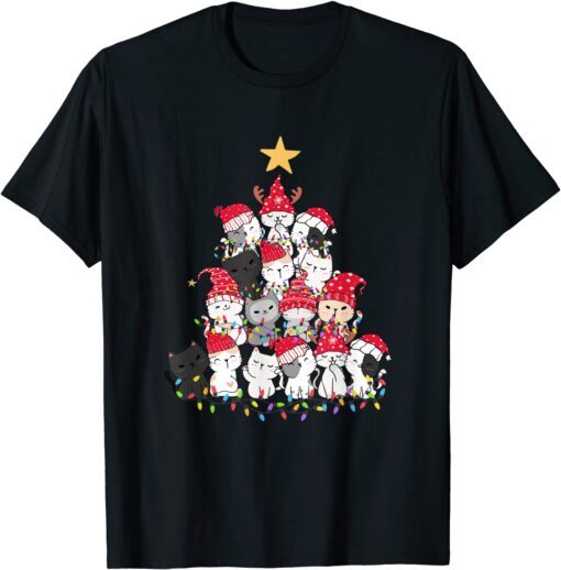 Christmas Cat Christmas Tree Cool Cat Lover Cute Tee Shirt