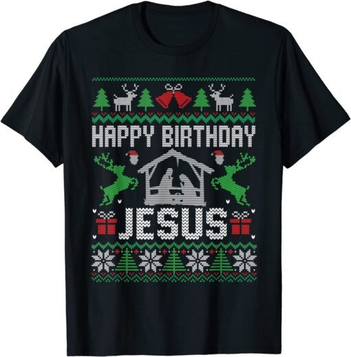 Christmas Happy Birthday Jesus Holiday Ugly Sweater T-Shirt