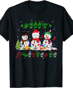 Christmas Lights Merry Christmas Snowman ASL Sign Language Tee Shirt