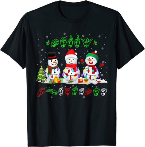 Christmas Lights Merry Christmas Snowman ASL Sign Language Tee Shirt