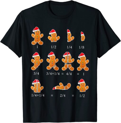 Christmas Math Teacher Fraction Gingerbread Cookie Santa Hat Tee Shirt