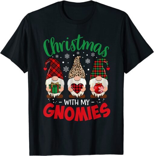 Christmas With My Gnomies Leopard Women Gnome Buffalo Tee Shirt