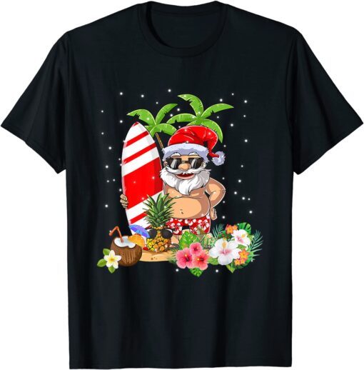 Christmas in July Santa Hawaiian Surfing Summer Surf Tee Shirt