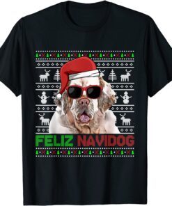 Clumber Spaniel Dog Feliz Navidog Christmas Tee Shirt