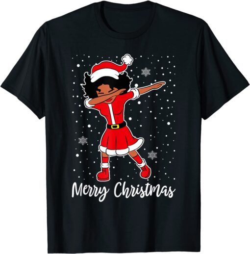 Dabbing Santa Black African American Girl Christmas Pajama Tee Shirt