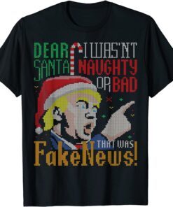 Fake News US President Donald Trump Ugly Christmas Tee Shirt