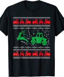 Farm Tractor Reindeer Fun Ugly Christmas Sweater Farmer Tee Shirt