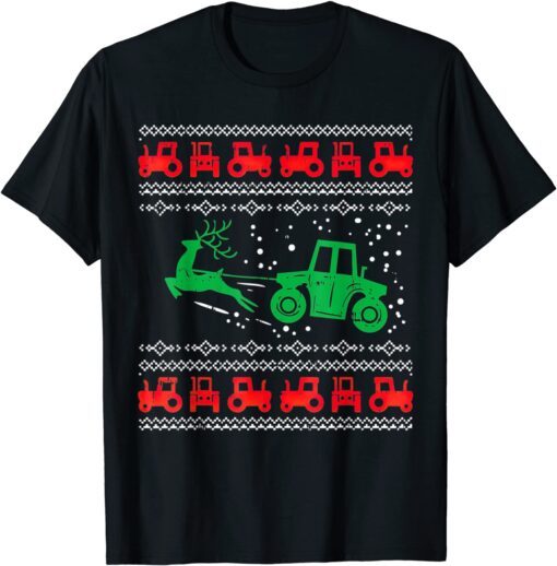 Farm Tractor Reindeer Fun Ugly Christmas Sweater Farmer Tee Shirt