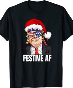 Festive Trump Drinking Christmas Pajama Dear Santa Tee Shirt