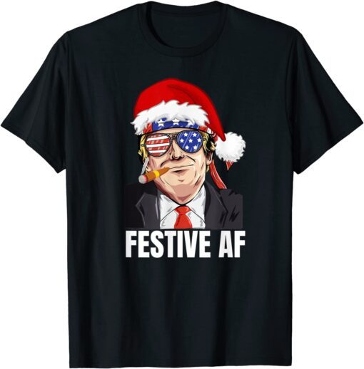 Festive Trump Drinking Christmas Pajama Dear Santa Tee Shirt