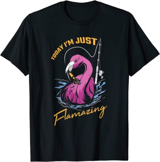 Fishing Flamingo Angler Flamazing Cool Bird Fisherman Tee Shirt