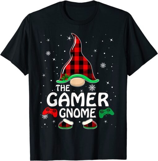 Gamer Gnome Buffalo Plaid Matching Family Christmas Pajama T-Shirt