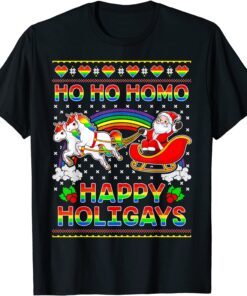 Gay Pride Santa Ho Ho Homo Happy Holigays Ugly Christmas Tee Shirt