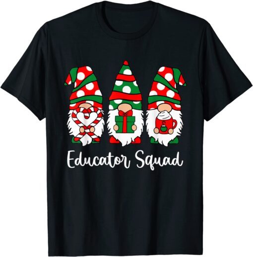 Gnomes Educator Squad Christmas Teacher Santa Hat Tee Shirt