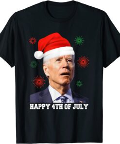 Happy 4th of July Biden Christmas Santa Hat Xmas Tee Shirt