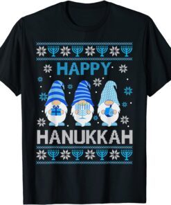 Happy Hanukkah Gnome Gnomies Menorah Pajama Ugly Sweater Tee Shirt