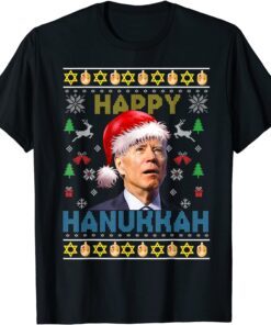 Happy Hanukkah Santa Biden Menorah Ugly Christmas Tee Shirt