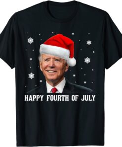 Happys 4th Of July Santa Hat Joe Biden Ugly Christmas Tee Shirt