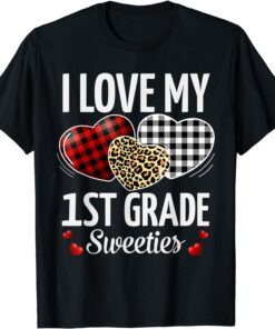Heart Leopard Buffalo Plaid Valentines Day 1st Grade Tee Shirt