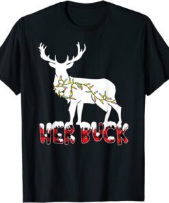 Her Buck His Doe Reindeer Xmas Pajamas Matching Couples Tee Shirt