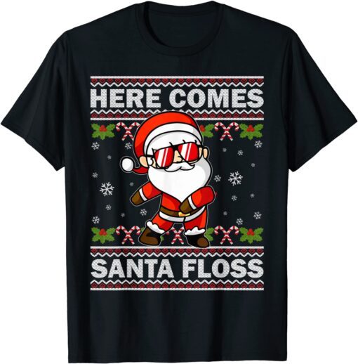 Here Comes Santa Floss - Flossing UGLY Christmas Pajama Xmas Tee Shirt