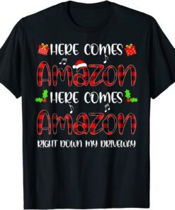 Here Comes Sleigh Right Down My Driveway Red Plaid Christmas Tee Shirt