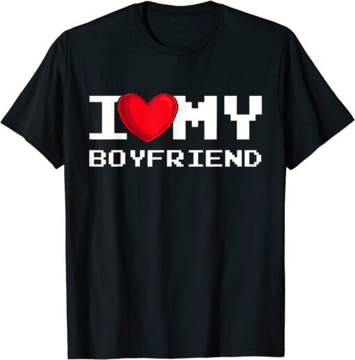 I Love my Boyfriend Red Heart Gamer Valentines Day Tee Shirt