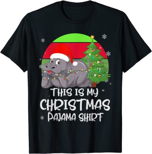 I Want A Hippopotamus For Christmas Hippo Pajamas Xmas Tree Tee Shirt